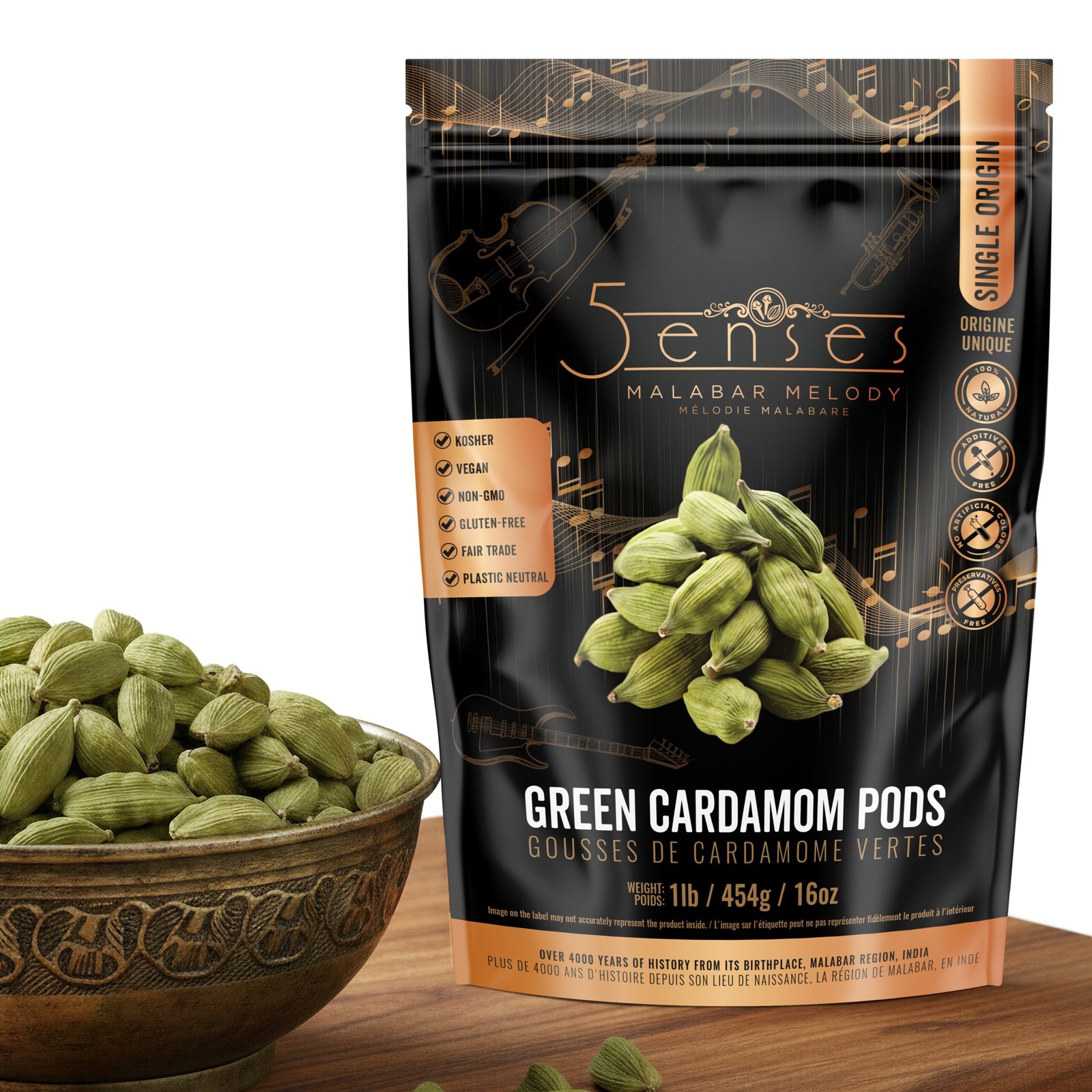 24 5Senses Green Malabar Cardamom Pods <br> Gousses De Cardamome Vertes | Malabar Melody - Image 1