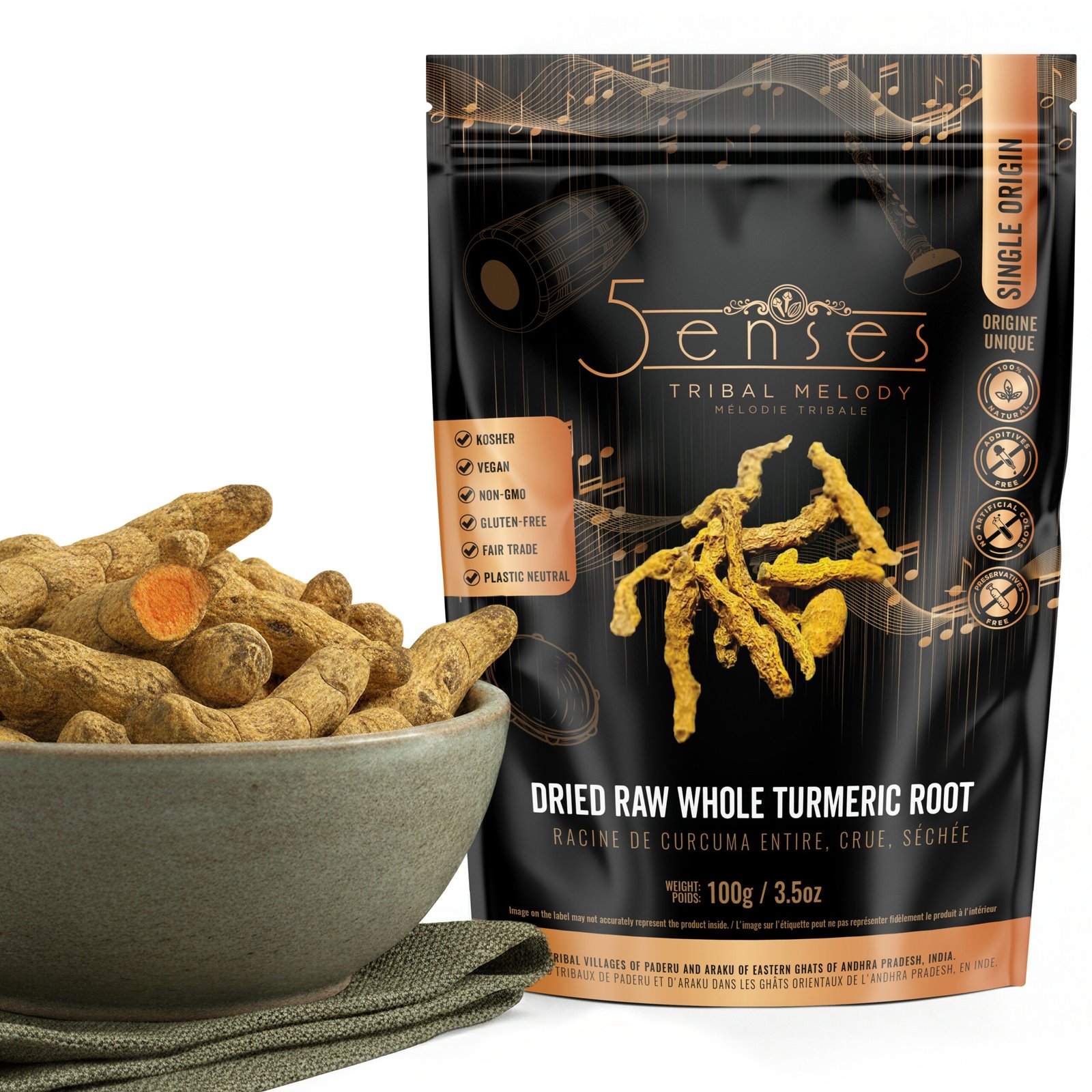 32 5Senses Dried Whole Turmeric Root <br> Racine De Curcuma Entières | Tribal Melody - Image 1